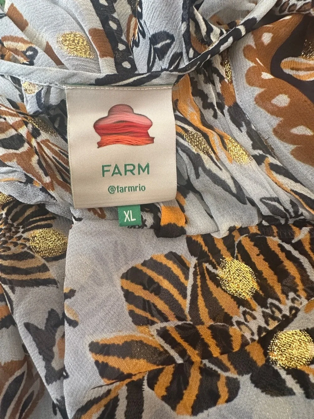 FARM Rio Floral Flowing Tunic w/ Draped Back & Gold Embellishments NWOT - Picture 10 of 11
